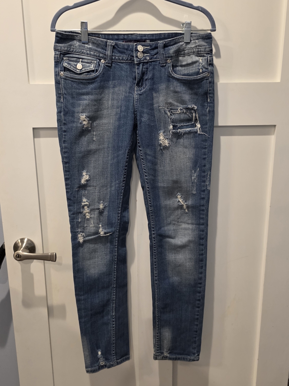 Vigoss Women's Jeans Distressed Skinny Junior Size 5 Y2K Low Rise Denim Blue